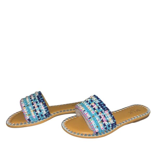 Women's Vacation Beaded Slide Sandals - Blue - Picture 2 of 7